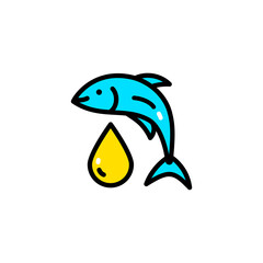 Fish oil icon. Line style cod liver oil sign. Fat oil drop.