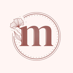 Floral letter M font. Stamp.