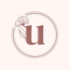 Floral letter U font. Stamp.