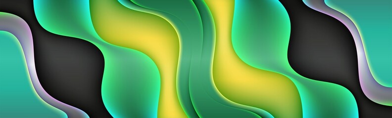 bright abstract yellow elements teal gradation paper cut shapes with green effect geometric