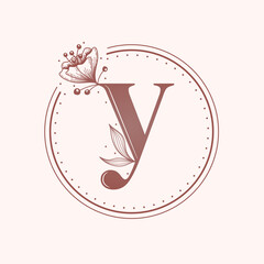 Floral letter Y font. Stamp.