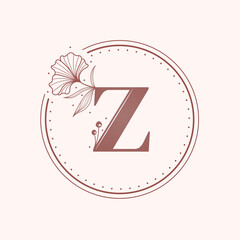 Floral letter Z font. Stamp.