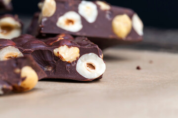 homemade chocolate with lots of cocoa and hazelnuts