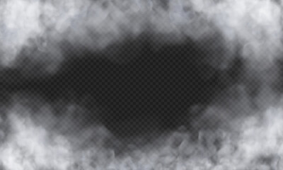 White fog or smoke isolated on dark transparent background. Vector illustration