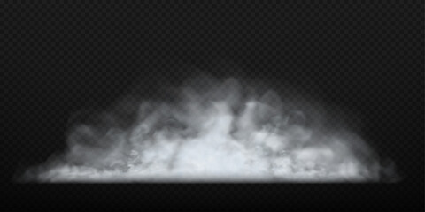 White fog or smoke isolated on dark transparent background. Vector illustration