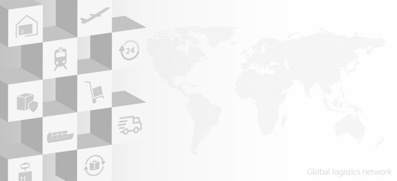 Global logistics network. Map global logistics partnership connection.  Logistics icon set and web header banner with dot world map  for your design.  EPS10.