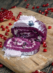 a maroon-colored cake with the taste of different berries
