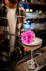 man hand bartender making cocktail on the bar counter