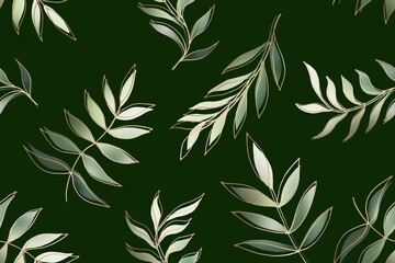 Elegant olive green bouquet seamless pattern. Luxury tropical vector background