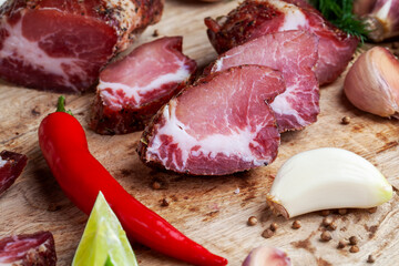 pork and bacon sliced during cooking