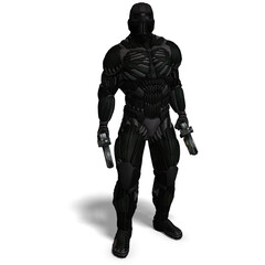 3D-illustration of an extraterristic fighter in a nanosuit