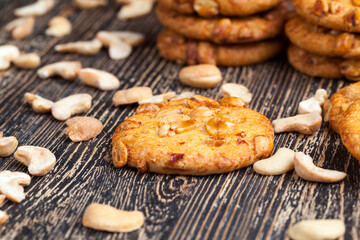 wheat-oatmeal cookies with peanuts, closeup