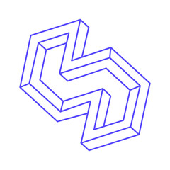 Impossible shape. Logo. Sacred geometry figure. Optical illusion. Abstract eternal geometric object. Impossible endless outline. Line art. Optical art. Impossible geometry shape on a white background.