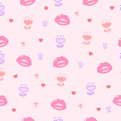 Lip and flower pattern. sweet background.Love concept design