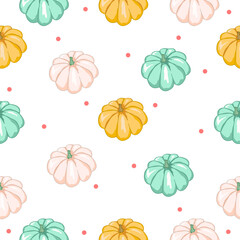 White  Background with colorful pumpkins.Colorful pattern.Cute pumpkins design