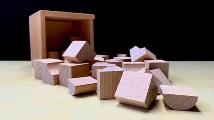 Children's educational game made of natural wood for teaching geometric shapes, counting and improving fine motor skills