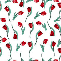 seamless pattern with red tulips