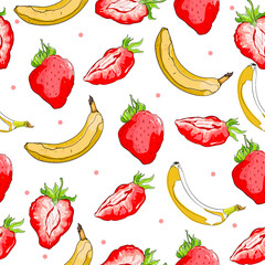 Strawberry and Banana background.Fruit vector background.natural wallpaper