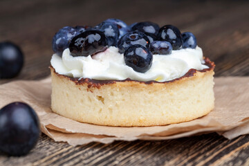 tartlet with chocolate and buttercream with blueberries