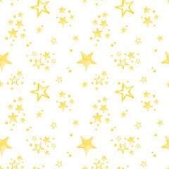 Watercolor Seamless Pattern with yellow Stars Hand painted cute Background for baby textile or print