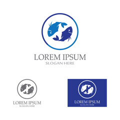 Fish logo, fishinghook, fish oil and seafood restaurant icon. With vector icon concept design illustration template