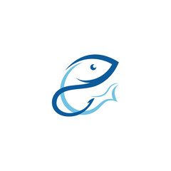 Fish logo, fishinghook, fish oil and seafood restaurant icon. With vector icon concept design illustration template