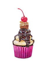 Cupcake with cherry and chocolate