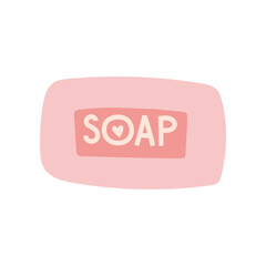 Bar of pink soap for hands and body, cartoon style.