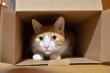 Fototapeta na wymiar 箱の中に入る猫