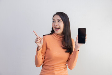 Asian Woman Show Mobile Phone Screen