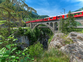 The Rhaetian Railway from St. Moritz to Chur crosses over the Solis Viaduct.