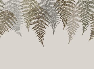 Seamless border with fern leaves. Classical grassy organic pattern. Different leaves on a light background. Vector print for design.