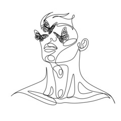 Abstract minimal woman line art.  beauty female portrait. Minimalist modern elegant logo . Woman line art