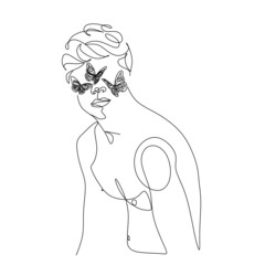 Abstract minimal woman line art.  beauty female portrait. Minimalist modern elegant logo . Woman line art