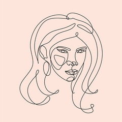 Abstract minimal woman line art.  beauty female portrait. Minimalist modern elegant logo . Woman line art