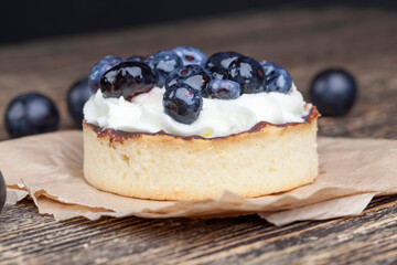 tartlet with chocolate and buttercream with blueberries
