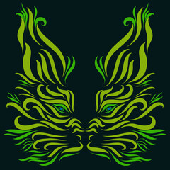 lynx with graceful elegant green lines on a dark background