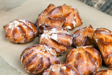 small cakes with custard dough and milk filling