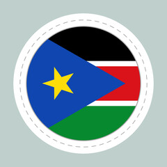 Sticker ball with flag of South Sudan. Round sphere, template icon. Sudanese national symbol. Glossy realistic ball, 3D abstract vector illustration. Big bubble