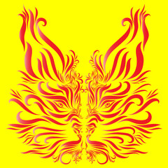 red lynx head with graceful elegant red lines