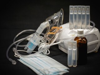 Covid. Inhaler for the treatment of the respiratory tract with a set of medications