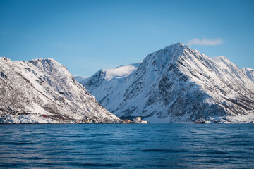 winter landscape over ocean in Norway