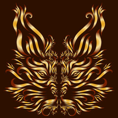red lynx head with graceful elegant orange lines