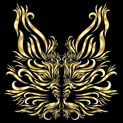 head of a lynx with graceful lines of golden color