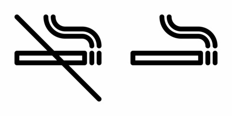 No smoking and Smoking area line icons. Stop smoking sign. Cigarette with smoke outline symbol. Editable stroke. Vector graphics