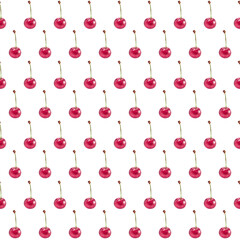 Illustration realism seamless pattern berry red cherry on a white isolated background. High quality illustration