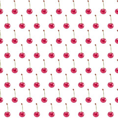 Illustration realism seamless pattern berry red cherry on a white isolated background. High quality illustration