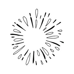 Obraz premium Doodle burst splash in vintage style on white background. Black vector hand drawn sketch illustration. Sun, starburst, sparkle, sunburst set. Line sparkle explosion. Marker handdrawn line. Retro spark