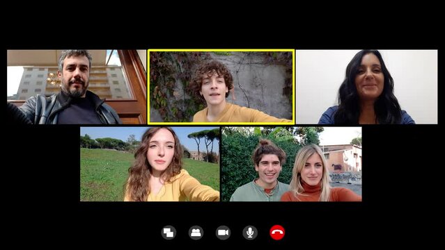 Split screen web video call between six friends