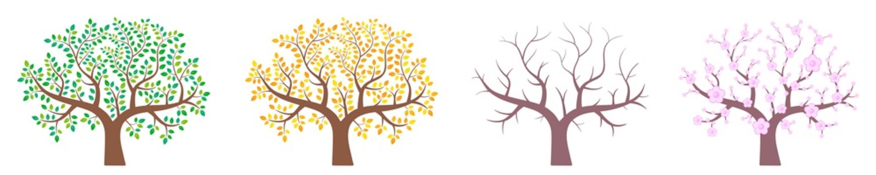 Set of trees. Change of seasons. Vector illustration